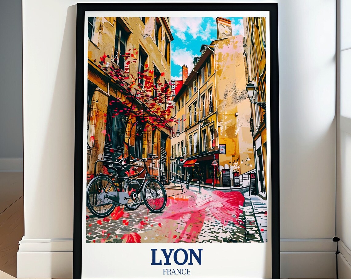 Lyon France Old Town Cobblestone Street With Bicycles Poster