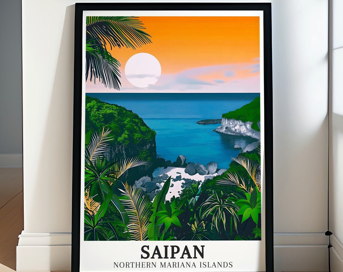 Saipan Sunset Bay Lush Green Cliffs Northern Mariana Island Poster