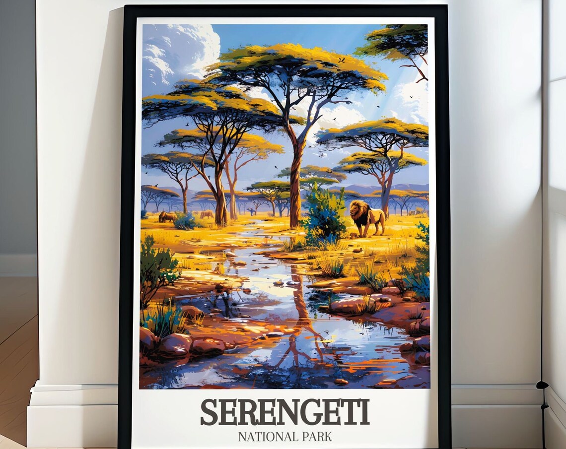 Serengeti Golden Savanna River Acacia Trees National Park Poster