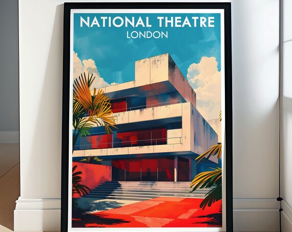 National Theatre London Facade Poster With Brutalist Concrete Building