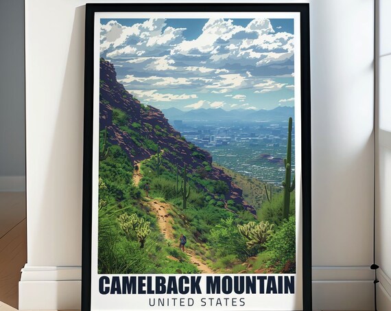 Camelback Mountain Cholla Trail Saguaros along the Hiking Path Poster