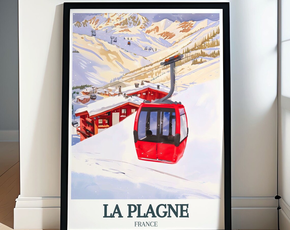 La Plagne Red Gondola Sunny Ski Slopes French Alps Winter Poster