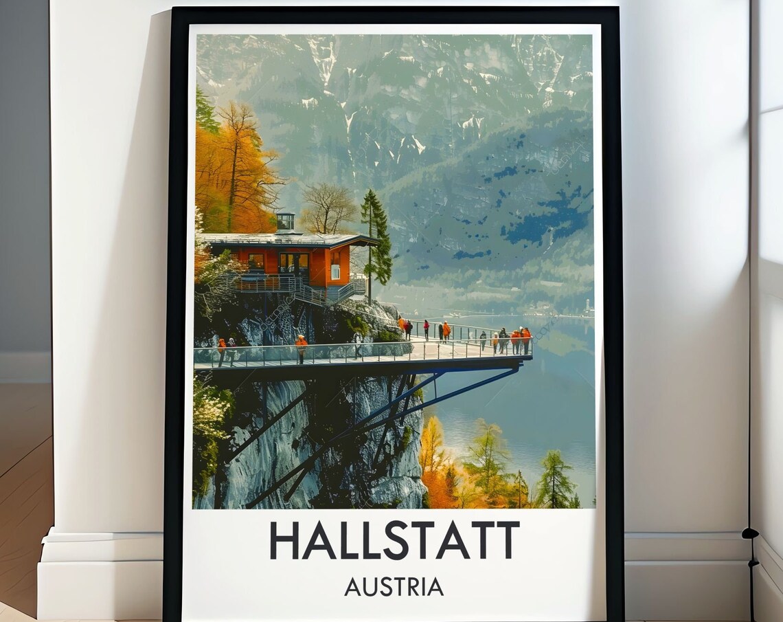 Hallstatt Austria Skywalk Glass Platform Above the Alpine Lake Poster