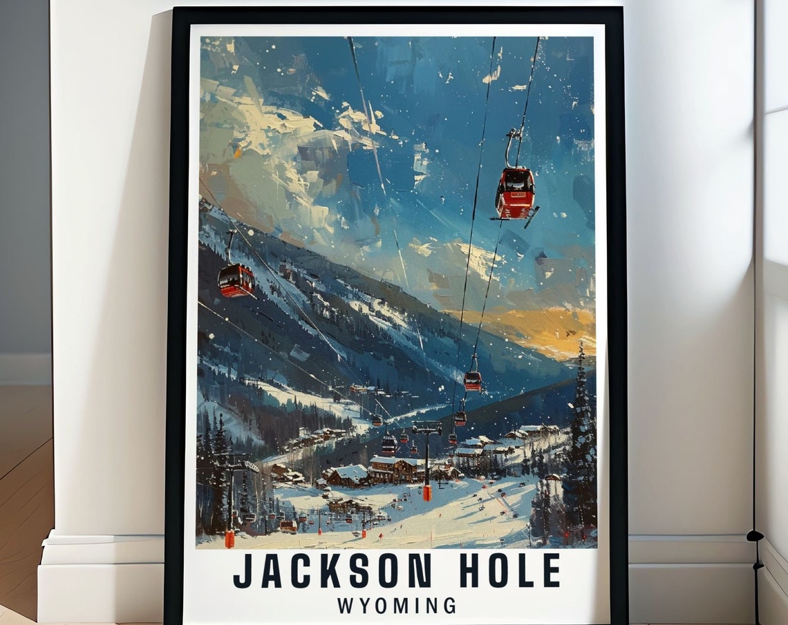 Jackson Hole Wyoming Ski Resort Gondolas at Twilight Snow Poster
