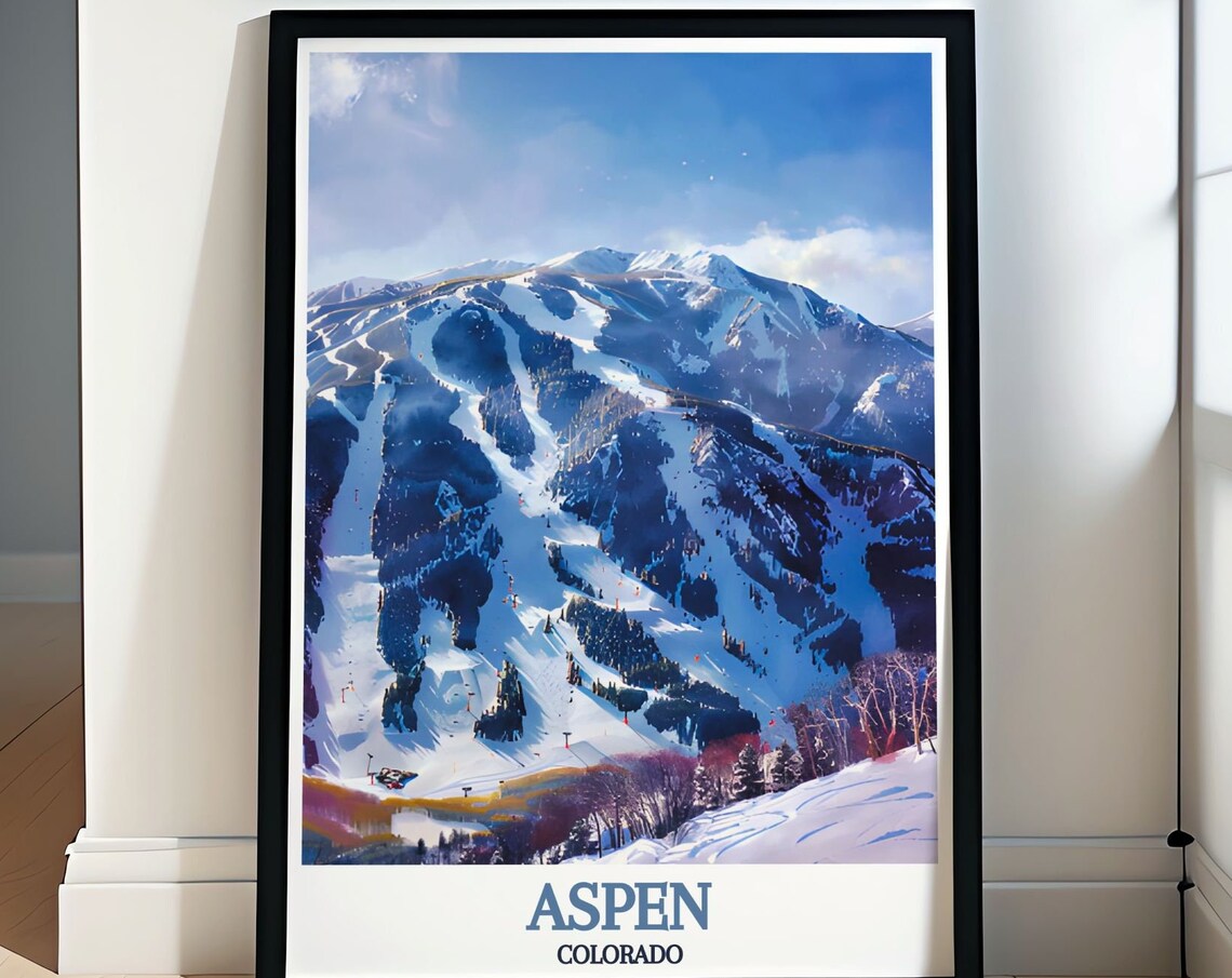 Aspen Colorado Ski Slopes Snowy Mountain Resort Travel Poster