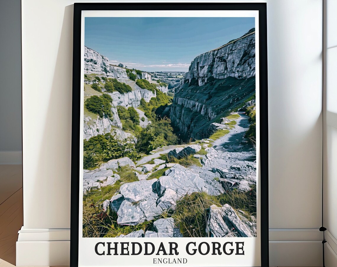 Cheddar Gorge England Limestone Pavement Rocky Trail Travel Poster