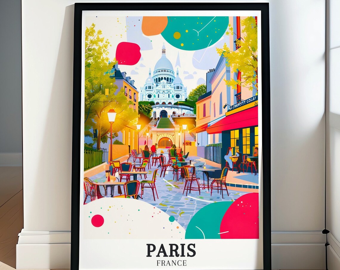 Sacre-Coeur Basilica Montmartre Paris Colorful Travel Poster