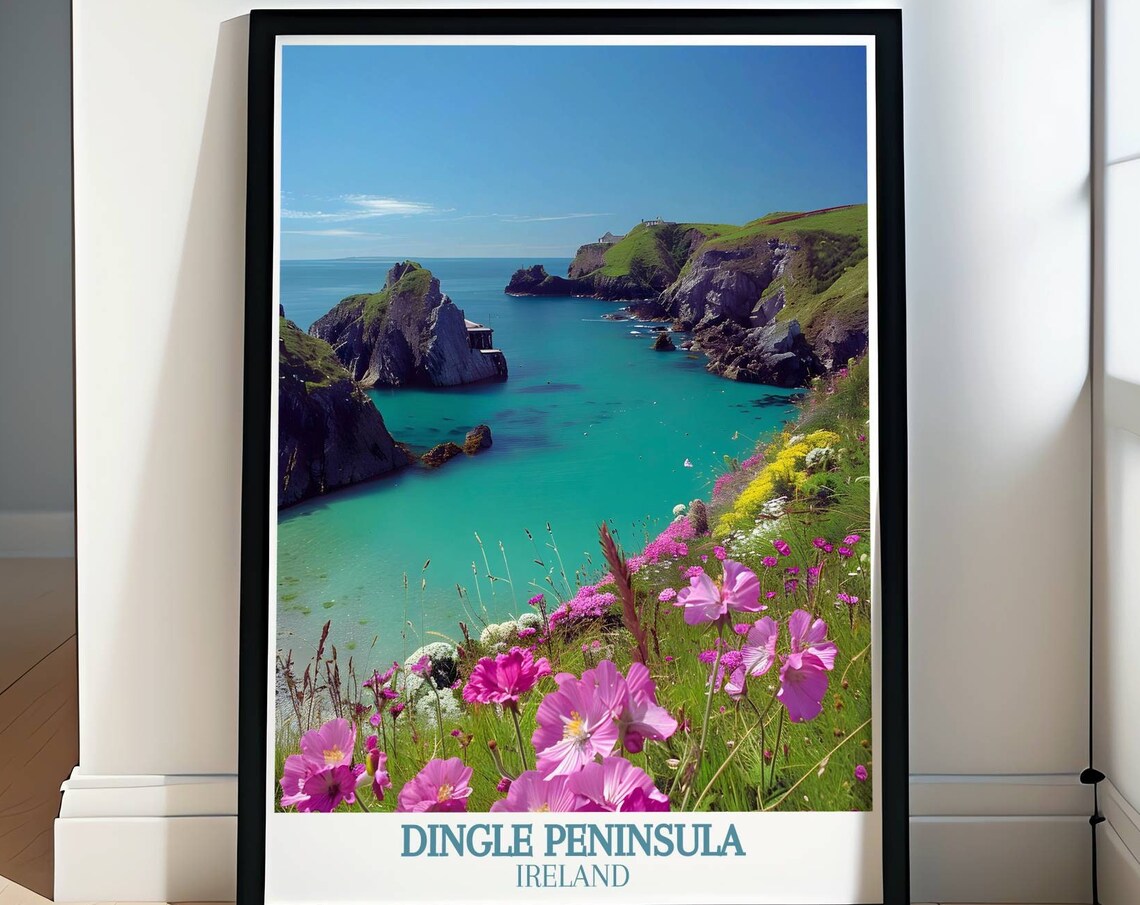 Dingle Peninsula Pink Flower Cliffside Bay Coastal Ireland Poster