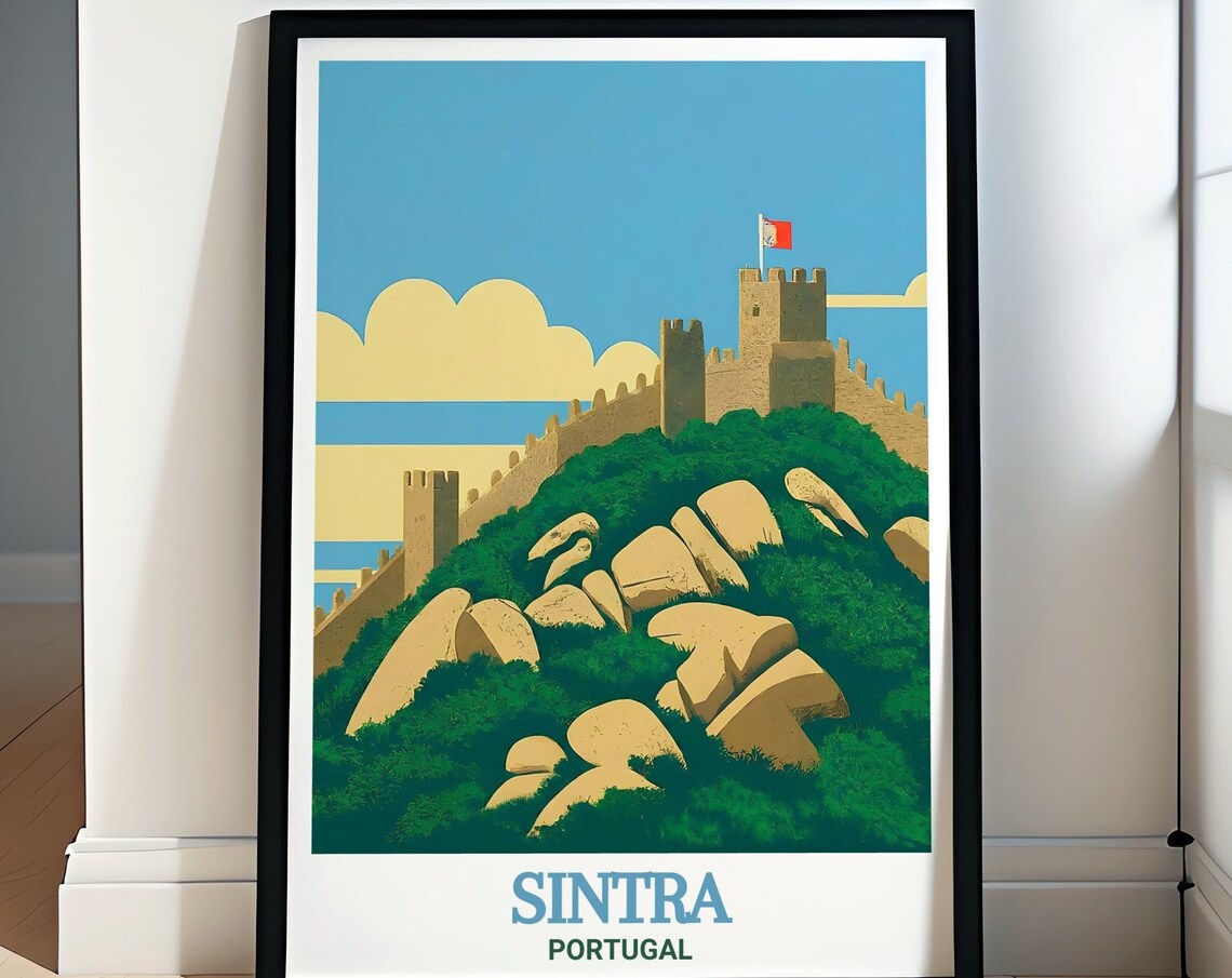 Sintra Portugal Moorish Castle Rocky Hill Vintage Travel Poster