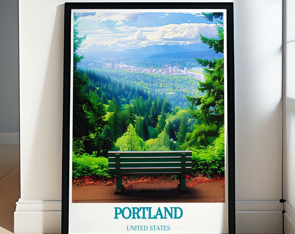 Portland Mount Tabor Park Green Bench Forest City View Poster