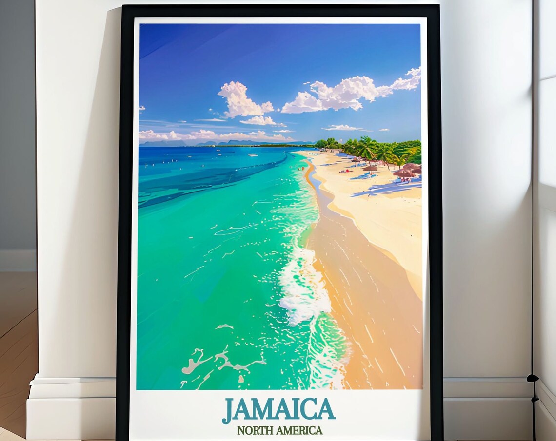 Jamaica North America Turquoise Beach Palms Aerial Paradise Travel Poster
