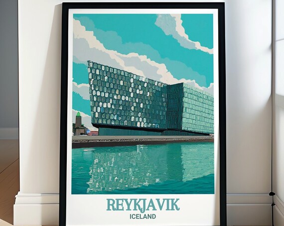 Reykjavik Iceland Harpa Concert Hall Glass Facade View Travel Poster