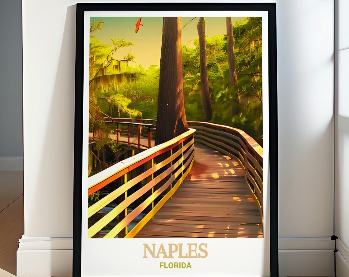 Golden Naples Florida Boardwalk Poster Cypress Swamp Forest Art