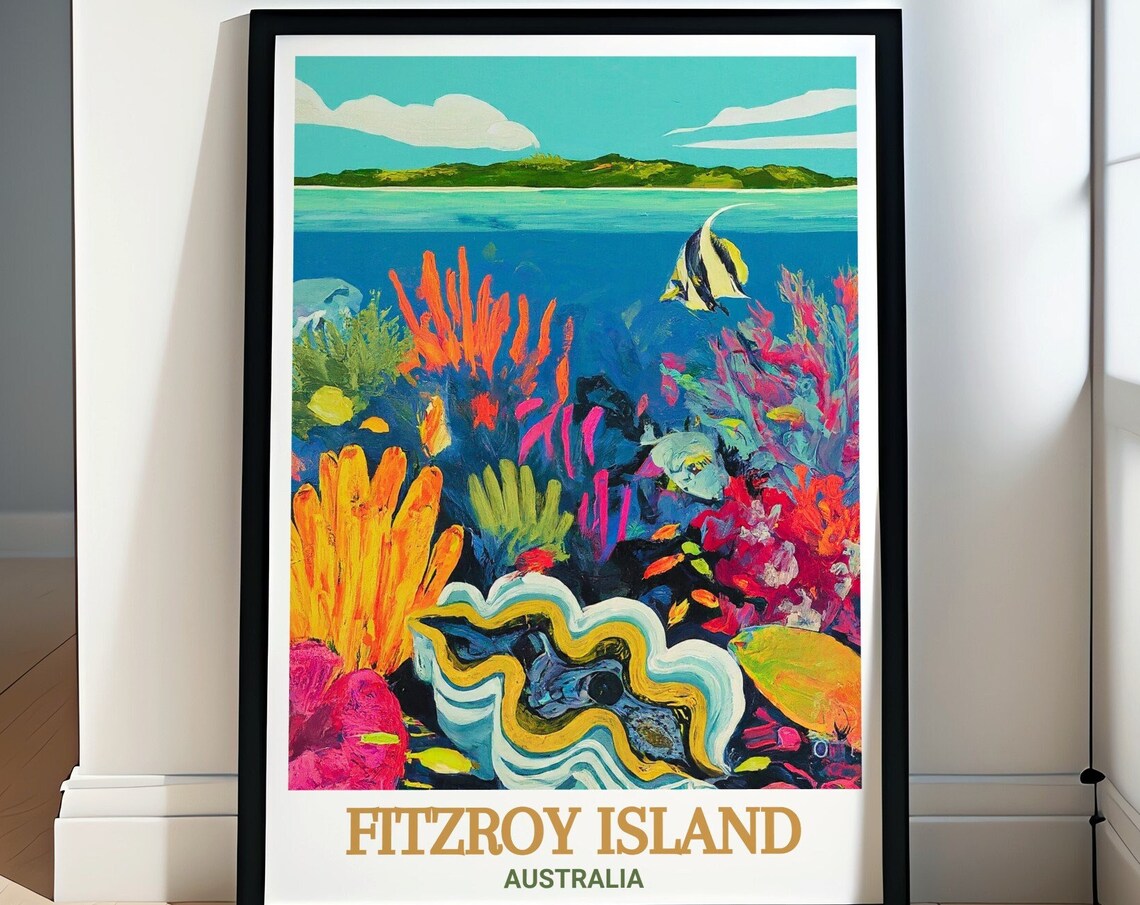 Fitzroy Island Travel Poster Giant Clam Gardens Travel Print Fitzroy Island And Giant Clam Gardens Decor Giant Clam Gardens Poster