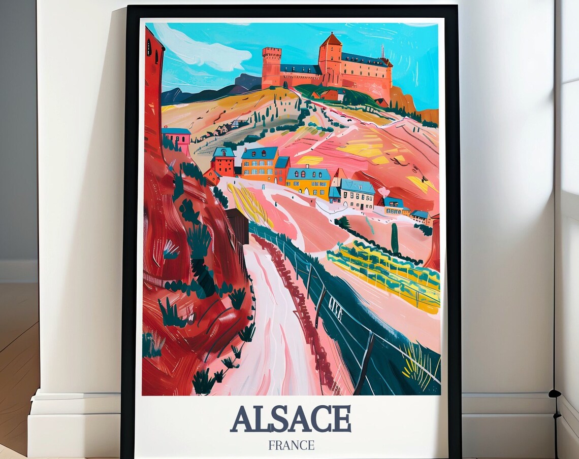 Haut Koenigsbourg Castle Hilltop Village Vineyards Travel Art Poster