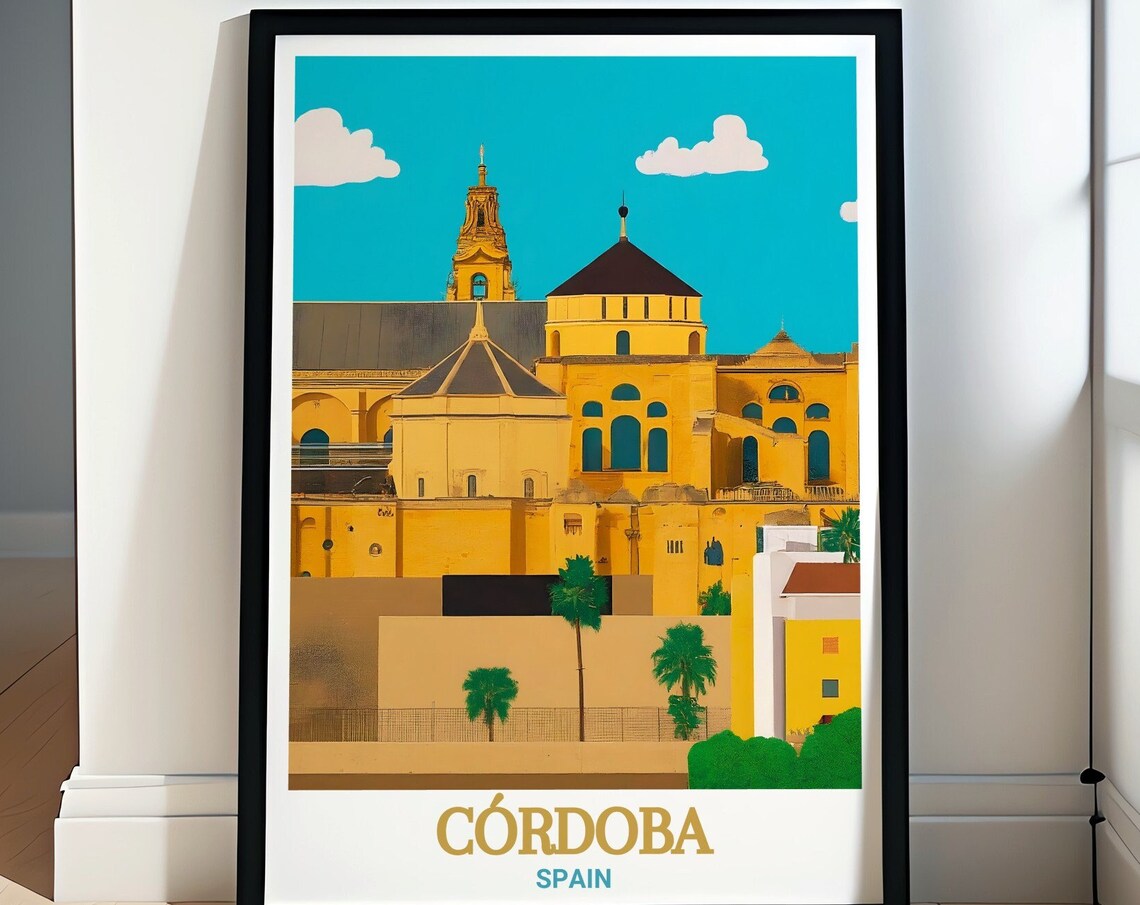 Cordoba Spain Mezquita Cathedral Tower Golden Sun Travel Poster