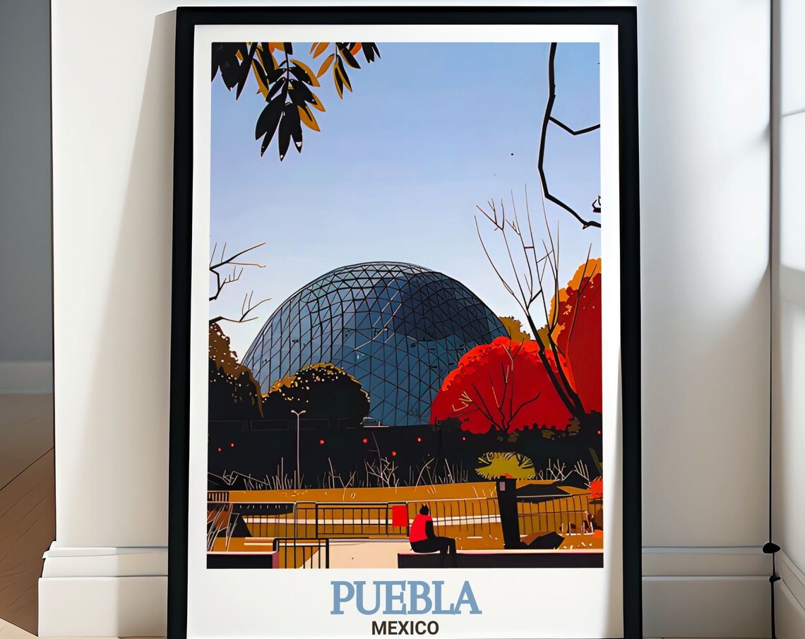 Puebla Mexico Geodesic Dome in the Park at Warm Sunset Glow Poster