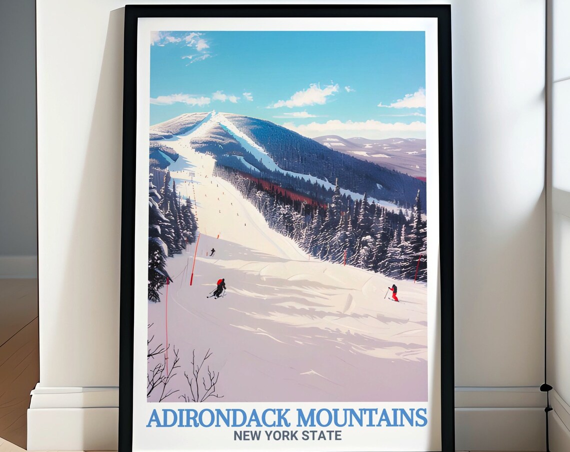 Adirondack Mountains Ski Slope Winter Action Travel Art Poster
