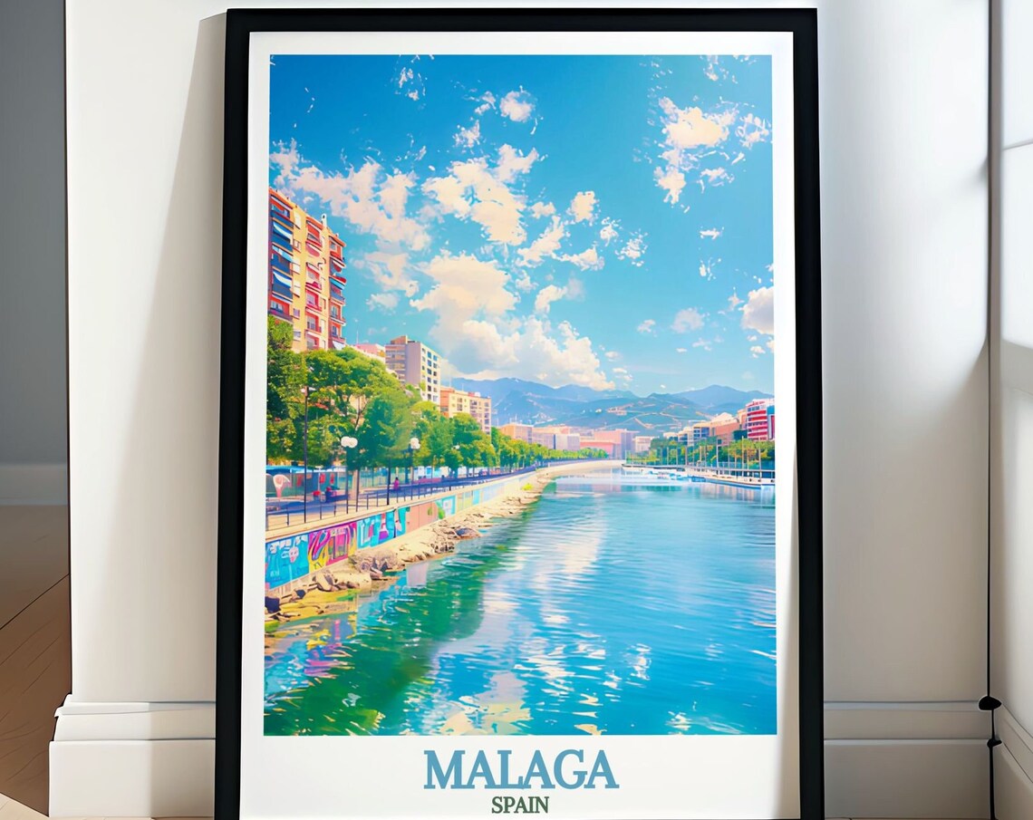 Malaga Spain Guadalmedina River Promenade Sunny City View Poster