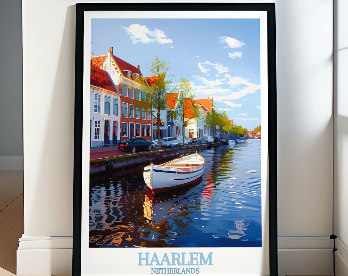 Haarlem Netherlands Spaarne River Canal Quiet Bright Morning Poster