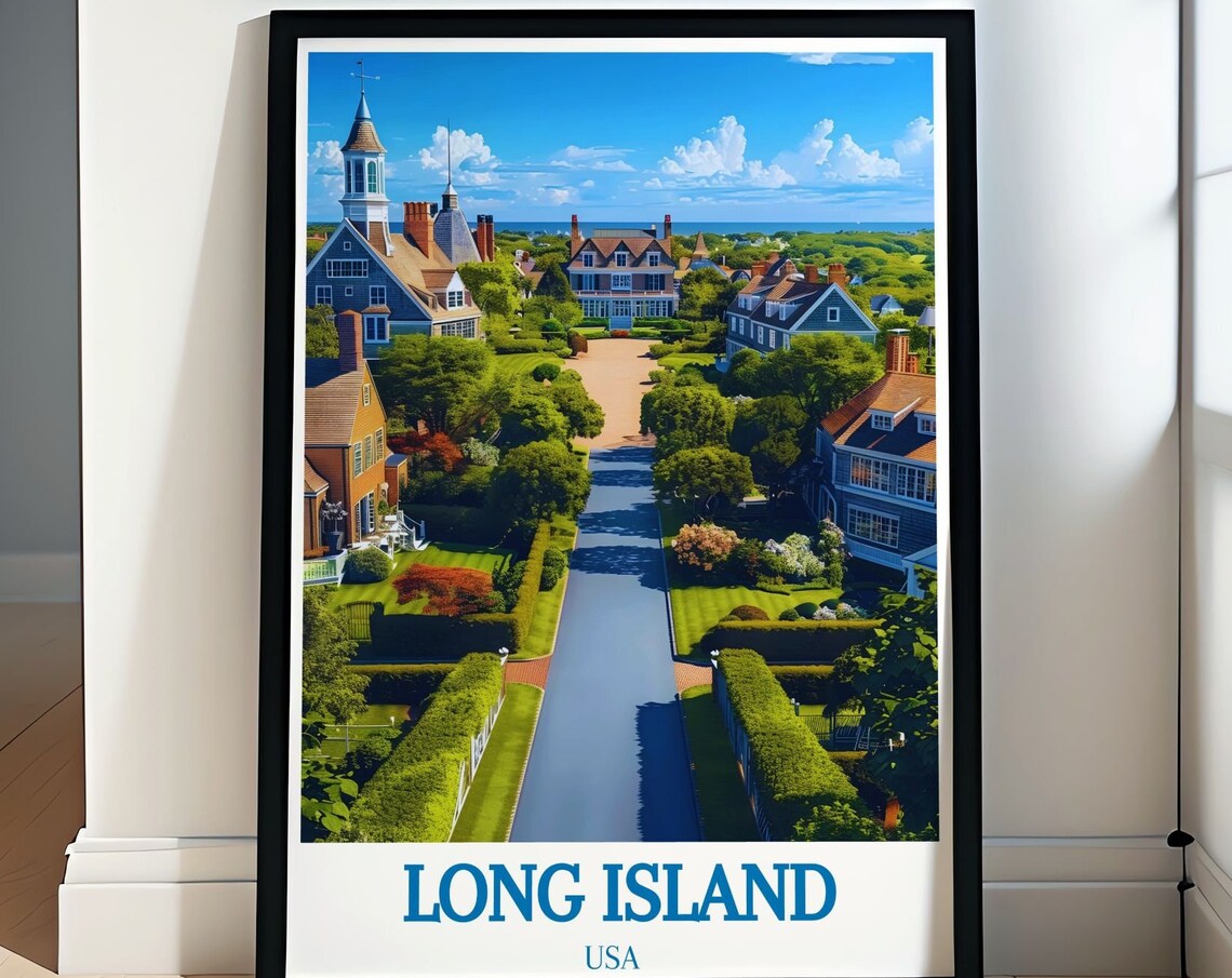 Long Island USA Upscale Hamptons Village Street Houses Travel Poster