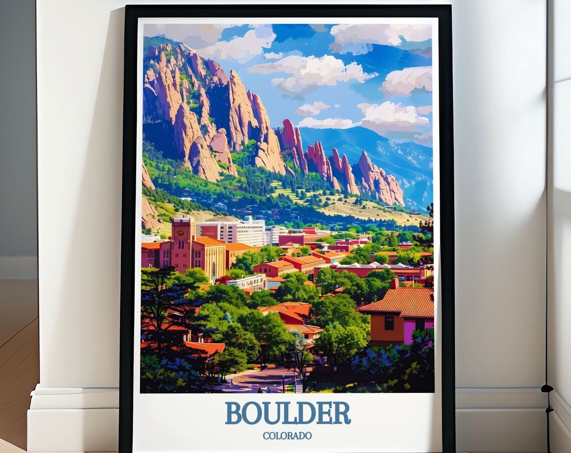 Boulder Colorado Flatirons Red Rocks Rising over the City Poster