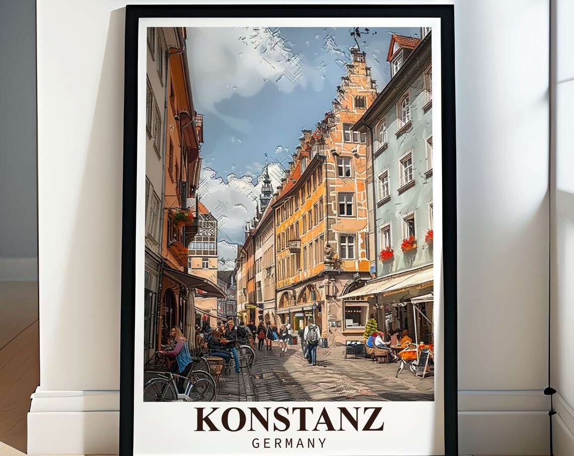 Konstanz Germany Historic Old Town Street with Cafe Scene Poster