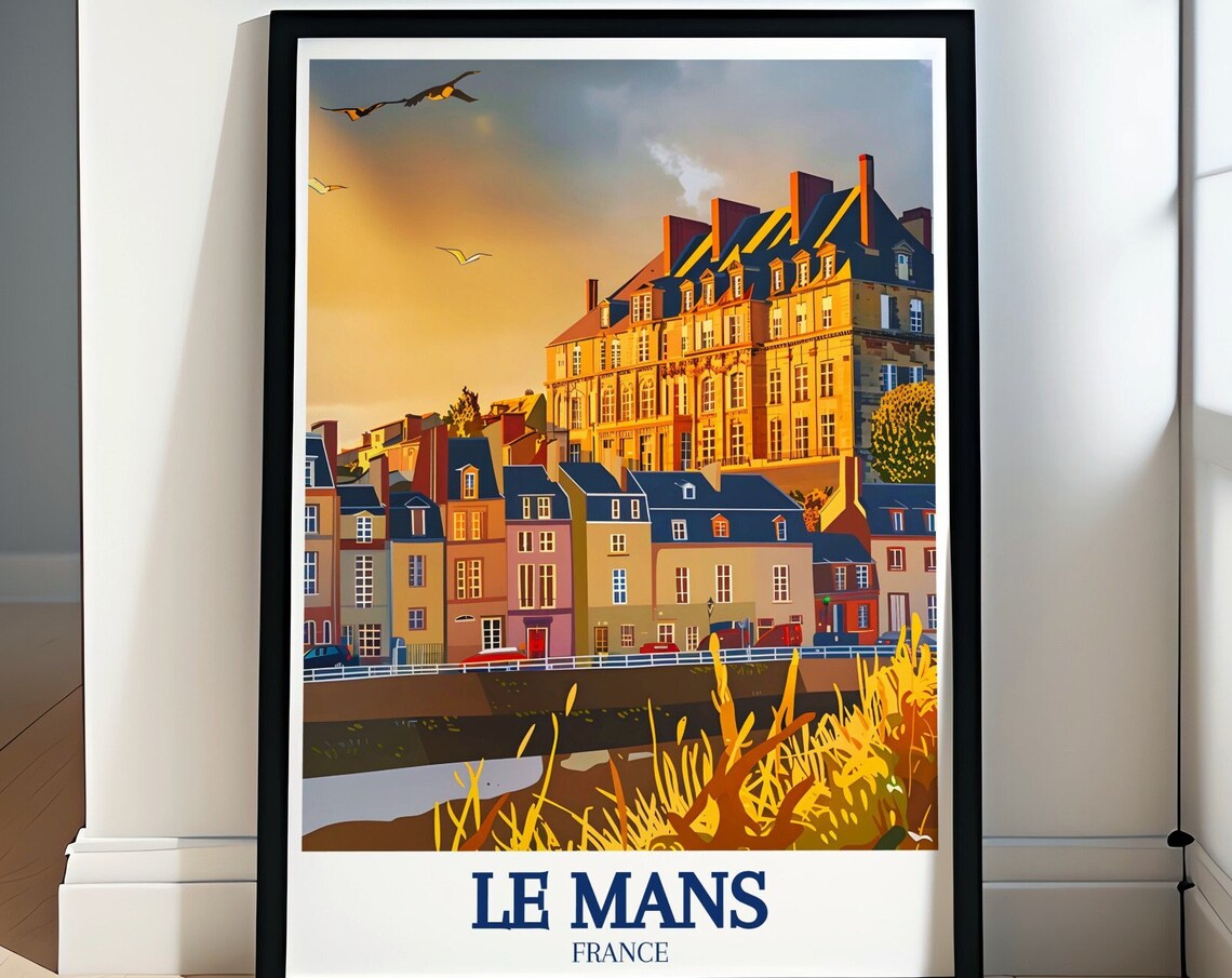 Le Mans Old Town Sunset Riverfront Historic French City Poster