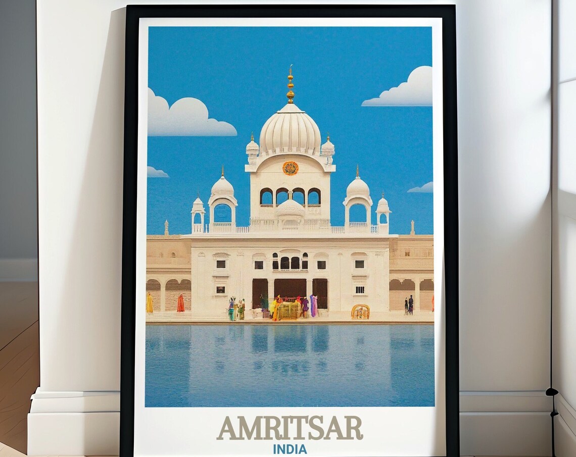 Amritsar White Temple Golden Dome Sacred Waterfront India Poster
