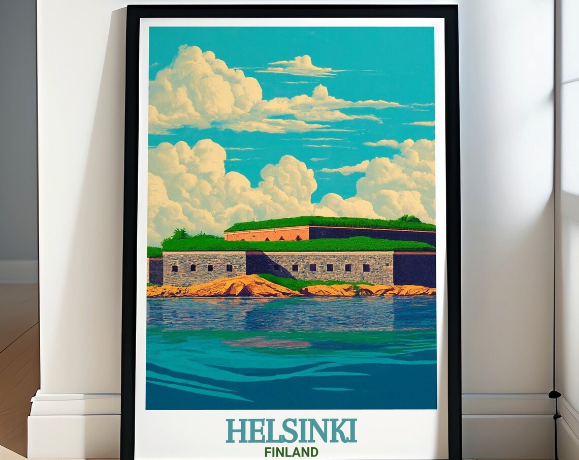 Suomenlinna Sea Fortress Helsinki Finland Vintage Travel Poster