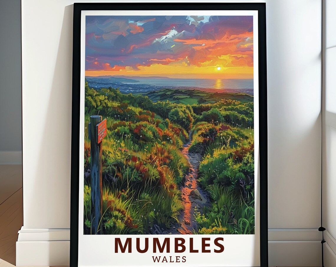 Mumbles Wales Sunset Hilltop Trail Coast View Travel Art Poster