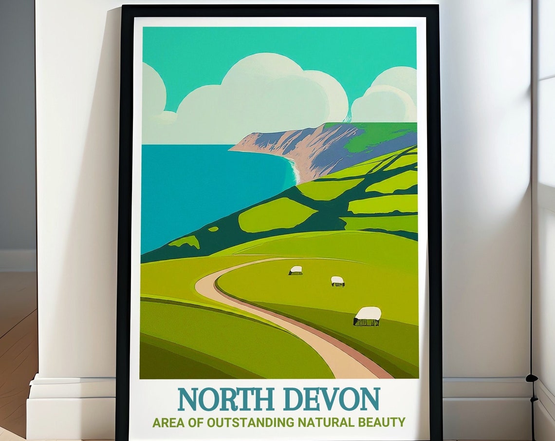 North Devon Rolling Hills Sheep Grazing Coastal Cliffs View Poster