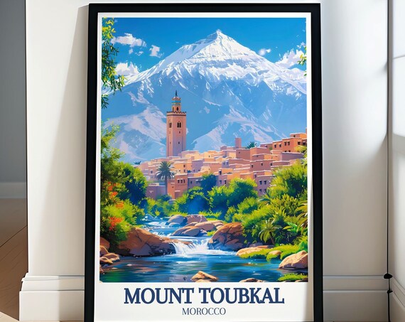 Mount Toubkal Decor High Atlas Mountains Poster Berber Villages Art Atlas Mountain Print Featuring Mount Toubkal