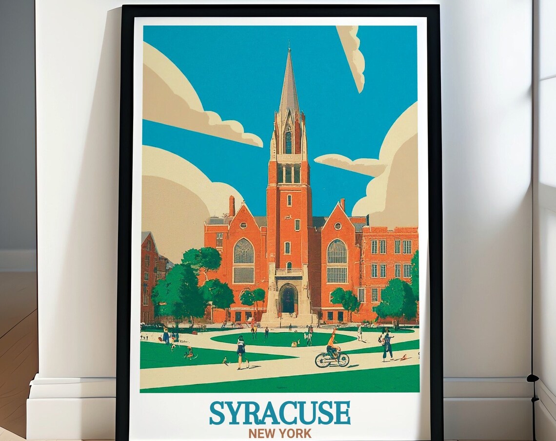 Syracuse New York Historic University Tower Campus Scene Poster