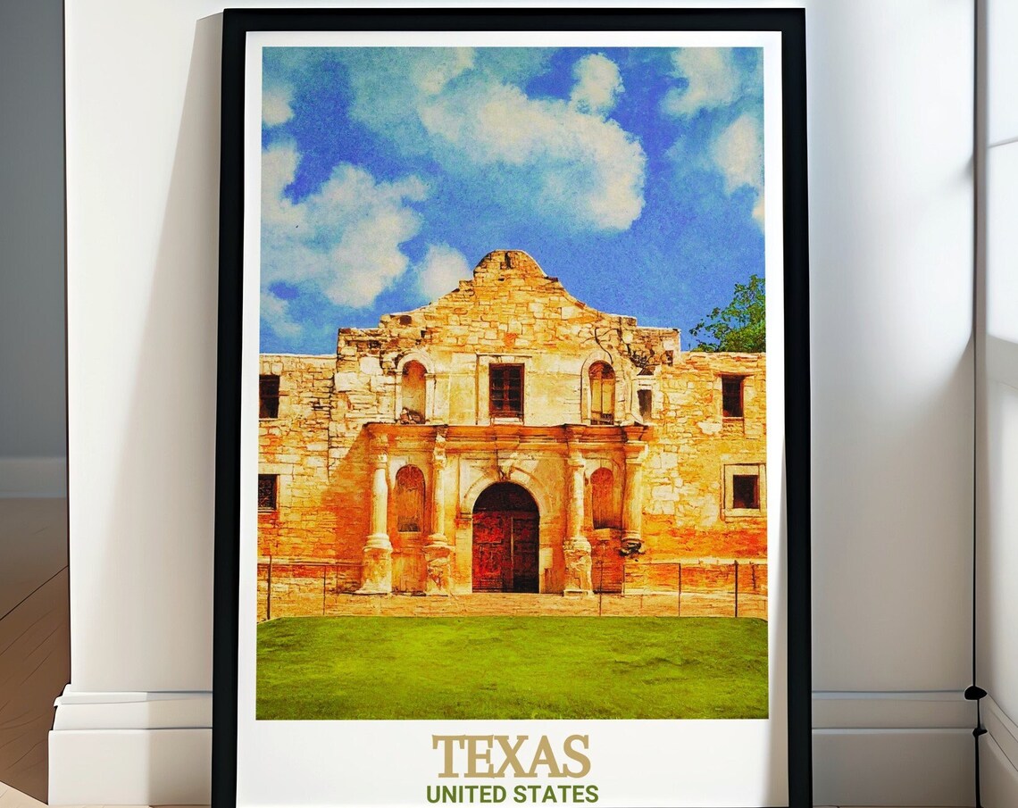 Texas The Alamo Historic Mission Facade Front View Travel Poster
