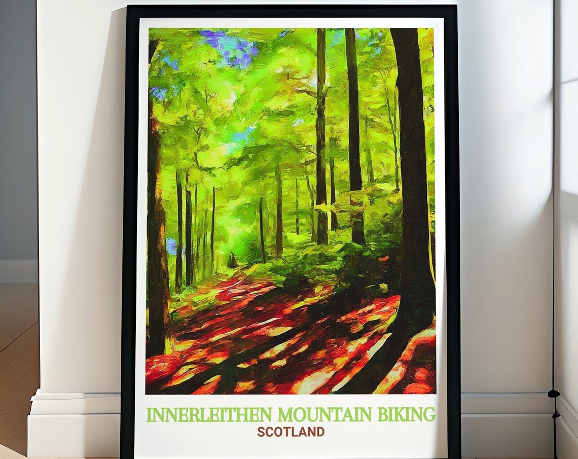 Innerleithen Glen Tress Forest Sunlit Trail Scotland Travel Poster