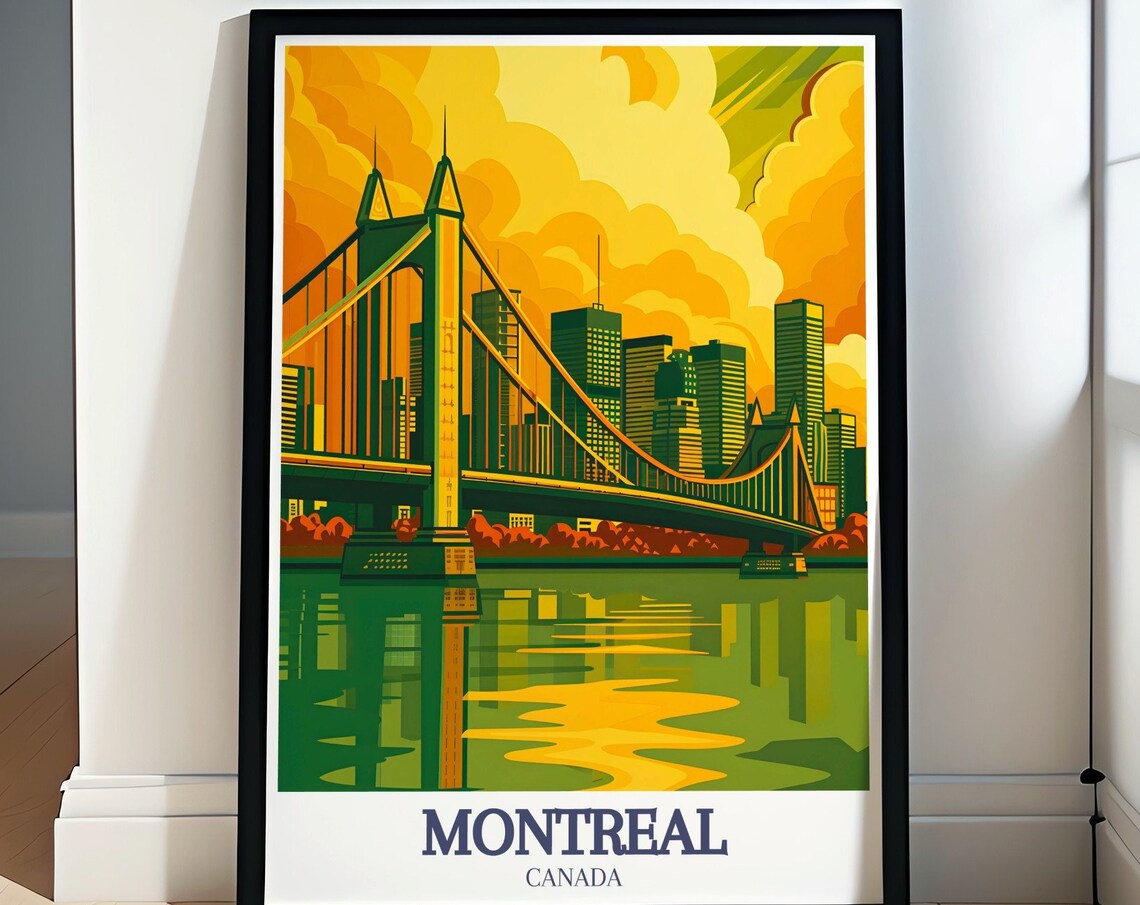 Montreal Canada Jacques Cartier Bridge Skyline Sunset Travel Poster