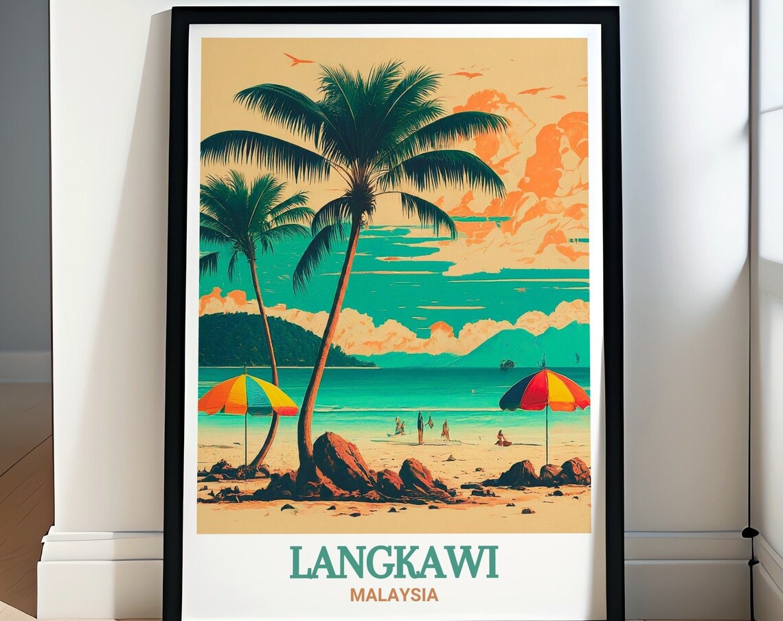 Langkawi Pantai Cenang Retro Beach Palms Malaysia Travel Poster
