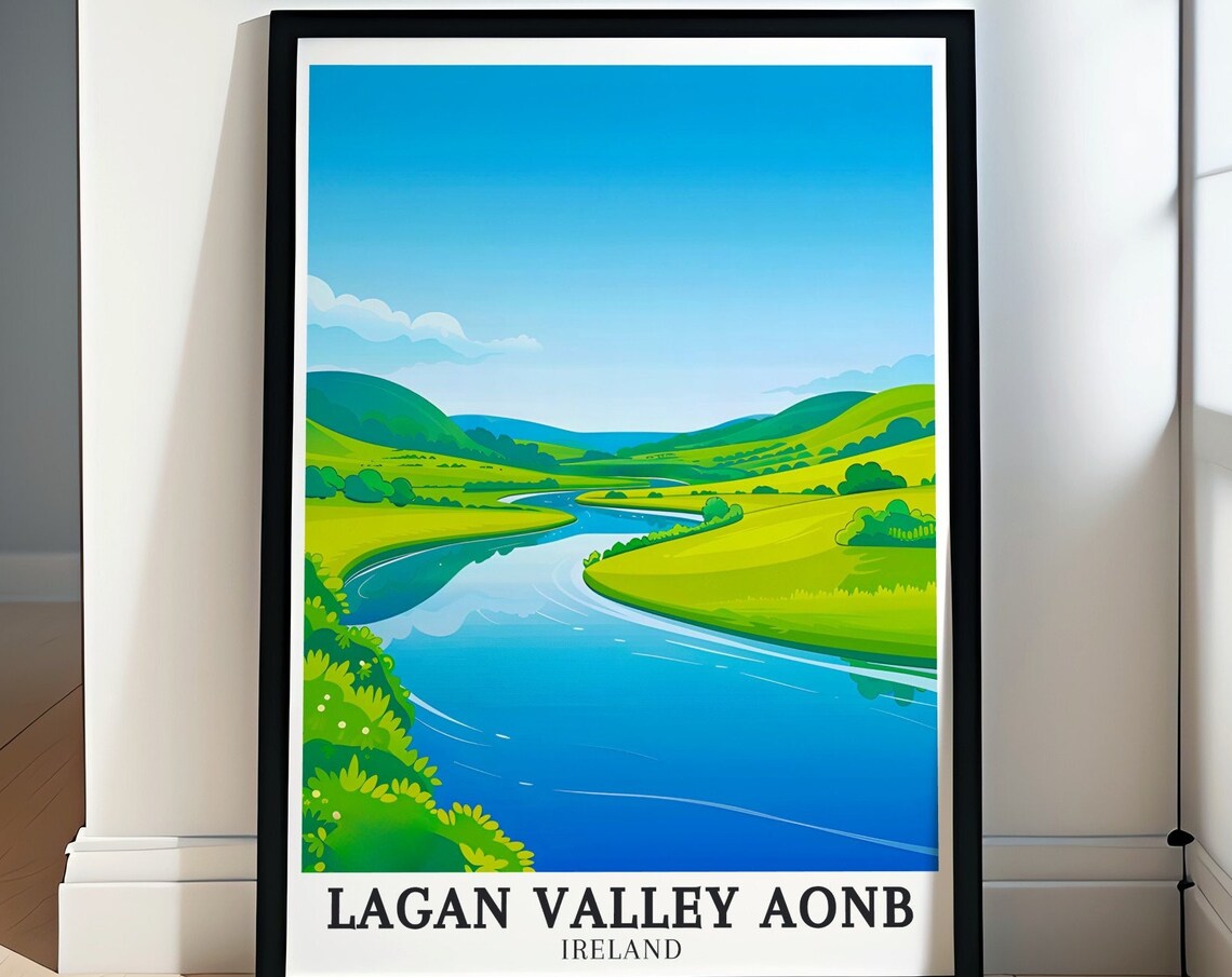 Lagan Valley River Lagan Blue Water Hills Ireland Travel Poster