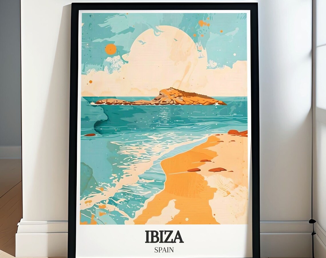 Ibiza Es Vedra Mystical Rocky Islet Golden Sunset Beach Poster