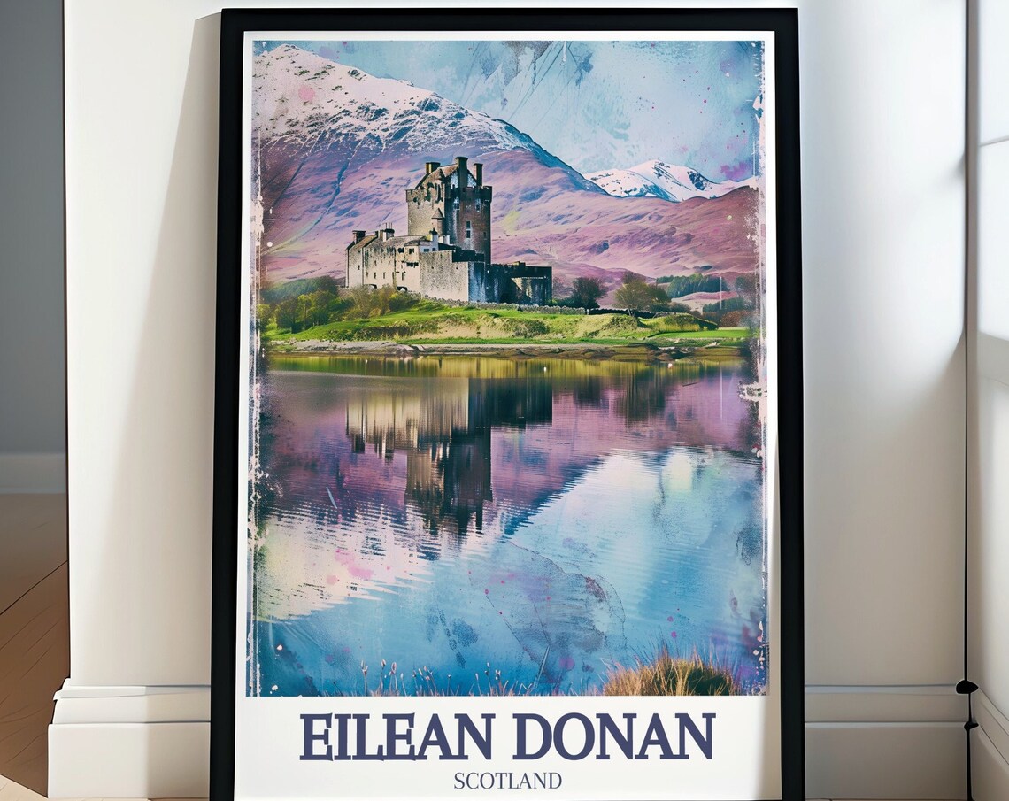 Eilean Donan Castle Scotland Watercolor Reflection Scene Travel Poster