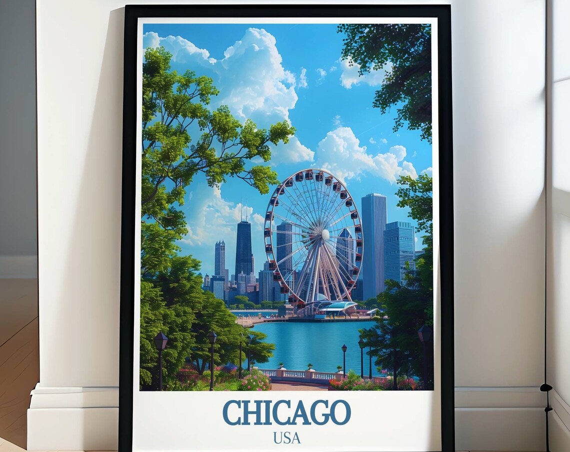 Chicago Navy Pier Centennial Wheel Lakefront USA Travel Poster