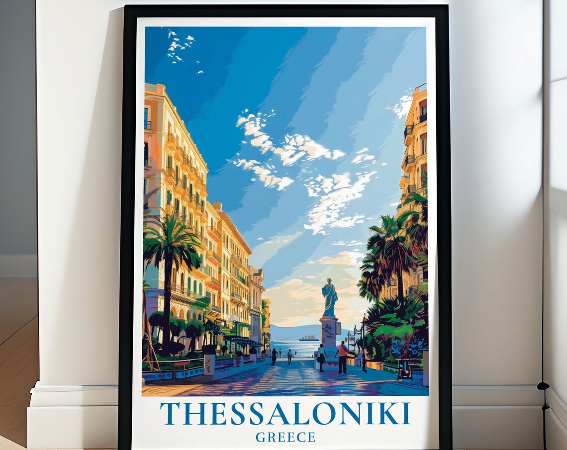 Thessaloniki Greece Waterfront Promenade Statue Illustration Poster