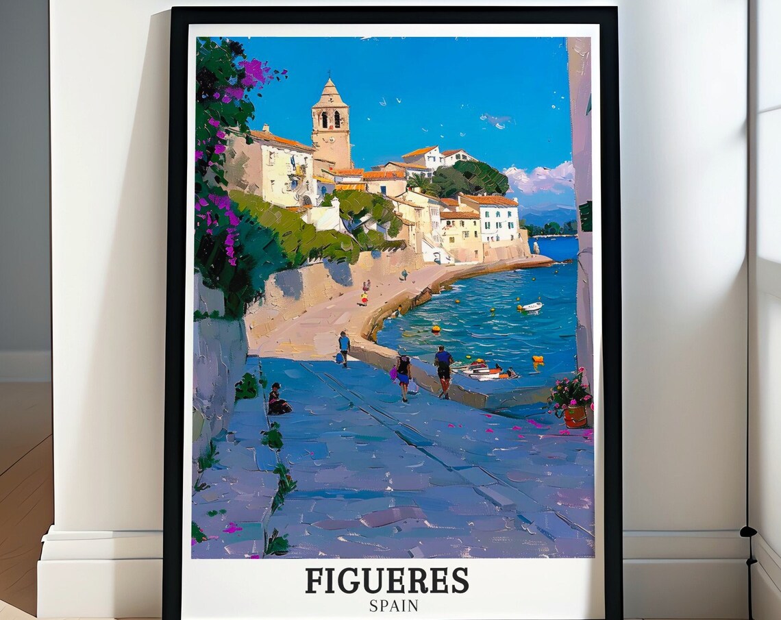 Figueres Spain Coastal Promenade Church Tower Seaside Travel Poster
