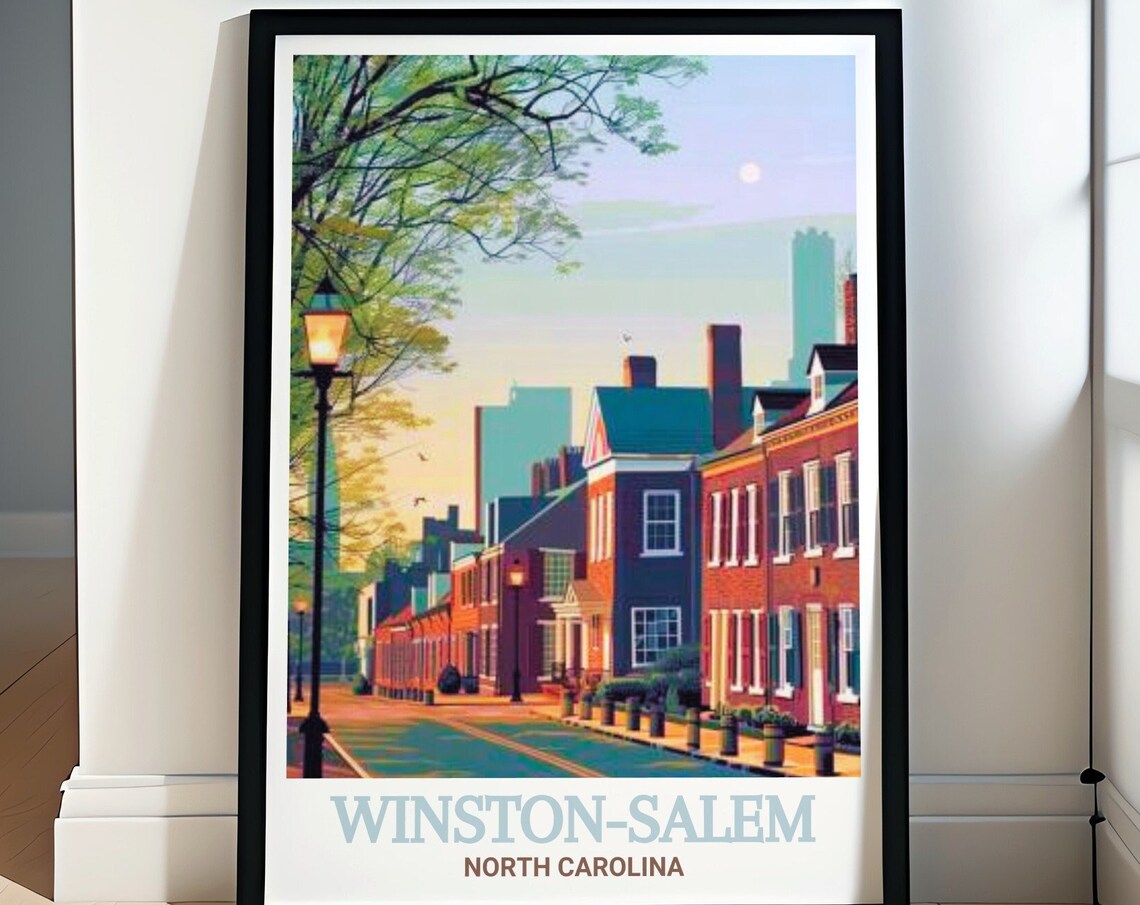 Winston Salem North Carolina Historic Brick Street Travel Poster