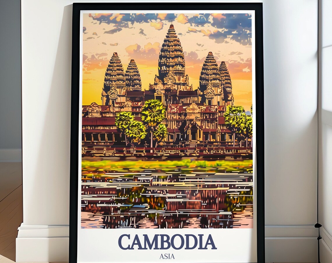 Angkor Wat Illustrated Temple Towers Cambodia Heritage Art Print