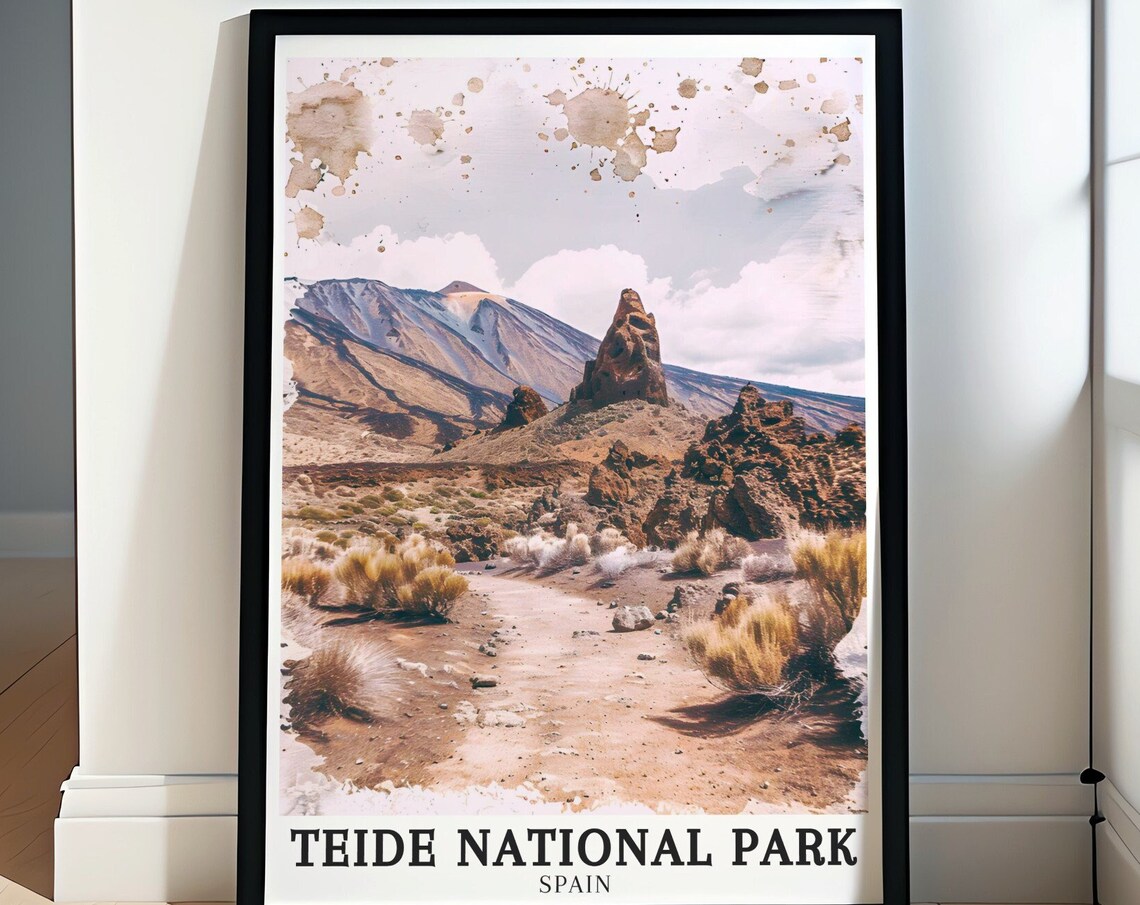 Teide National Park Spain Watercolor Volcano Desert Rocks Poster