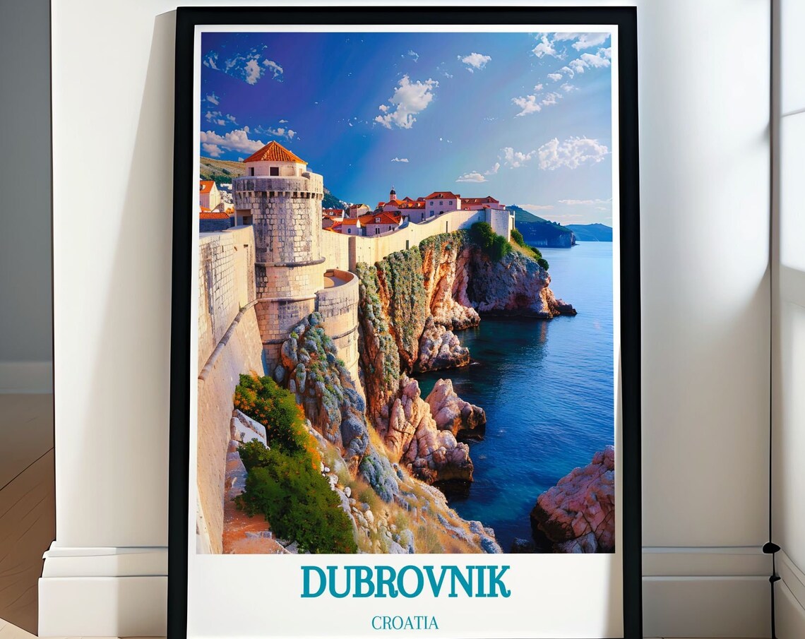 Dubrovnik Croatia Travel Poster Ancient City Walls Over The Sea