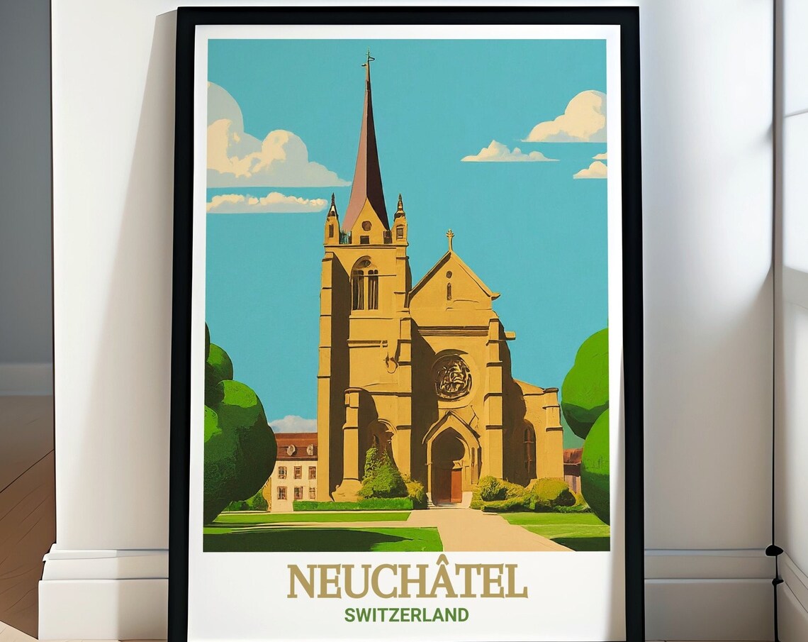 Neuchatel Switzerland La Collegiale Church Historic Stone Poster