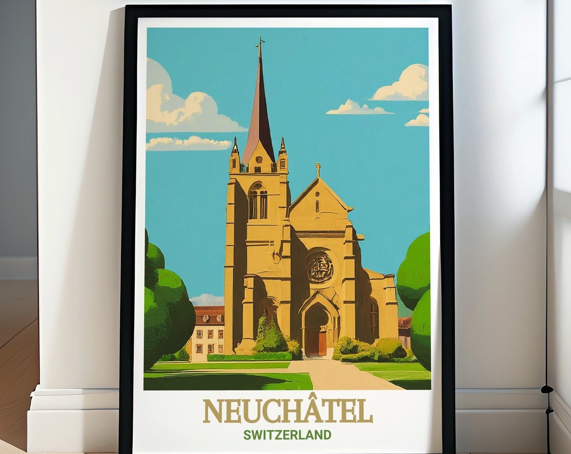 Neuchtel Travel Poster La Collgiale Church Travel Poster La Collgiale Church Decor La Collgiale Church Travel Art Neuchtel Art